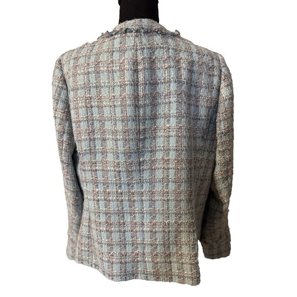 Ann Klein Tweed Double Breasted Blazer Jacket 14 Preppy Blue Pink Multi Metallic - Picture 7 of 16